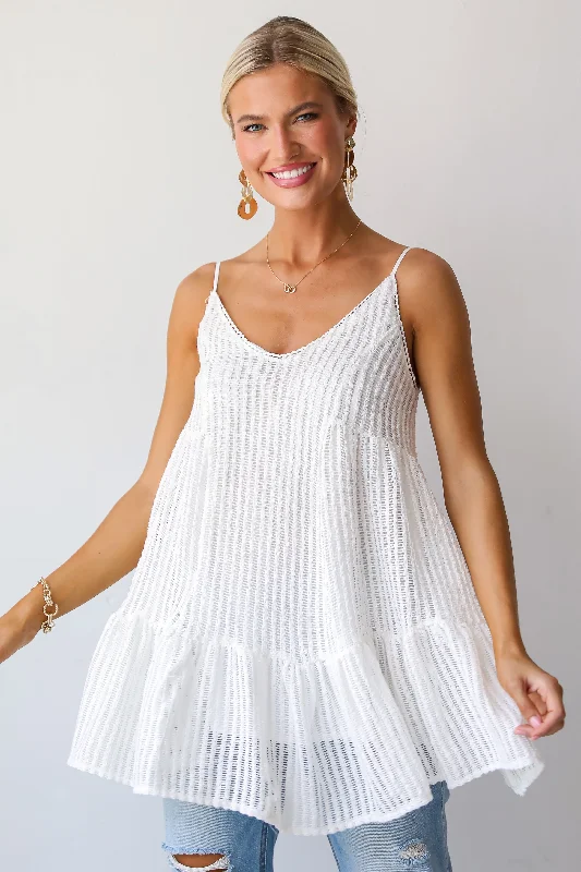 Mini dresses with spaghetti straps for a delicate lookFINAL SALE - Expert Sweetness White Crochet Knit Tunic Mini dresses with spaghetti straps for a delicate lookFINAL SALE - Expert Sweetness White Crochet Knit Tunic