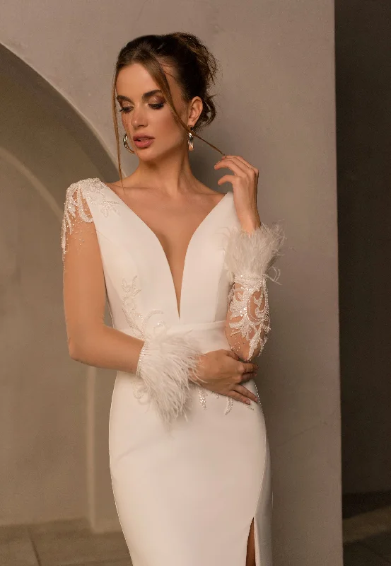 Exquisite Sheer Long Sleeve Mermaid Wedding Dress