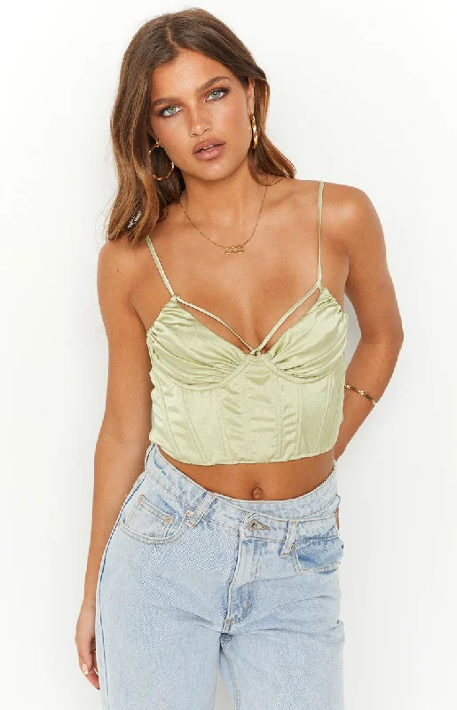 Sequined wedding guest dresses for an evening weddingJaid Green Corset Crop Top