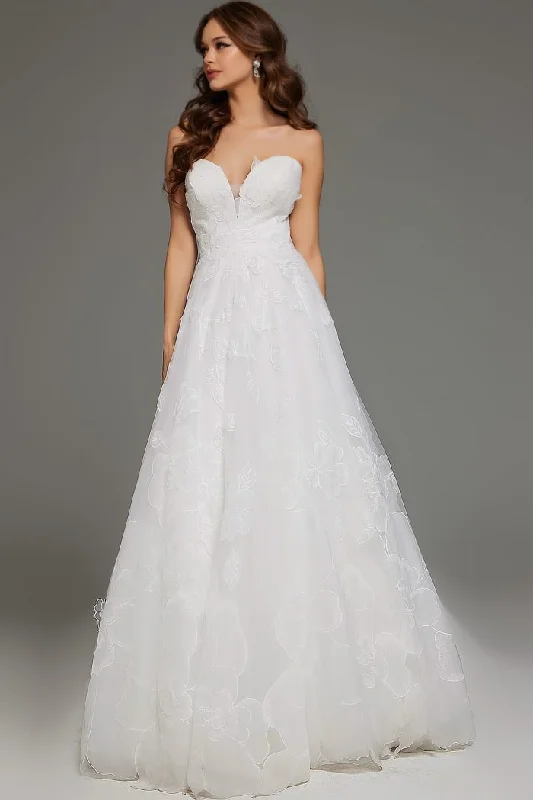 Jovani JB42324 A Line Long Floral Wedding Dress