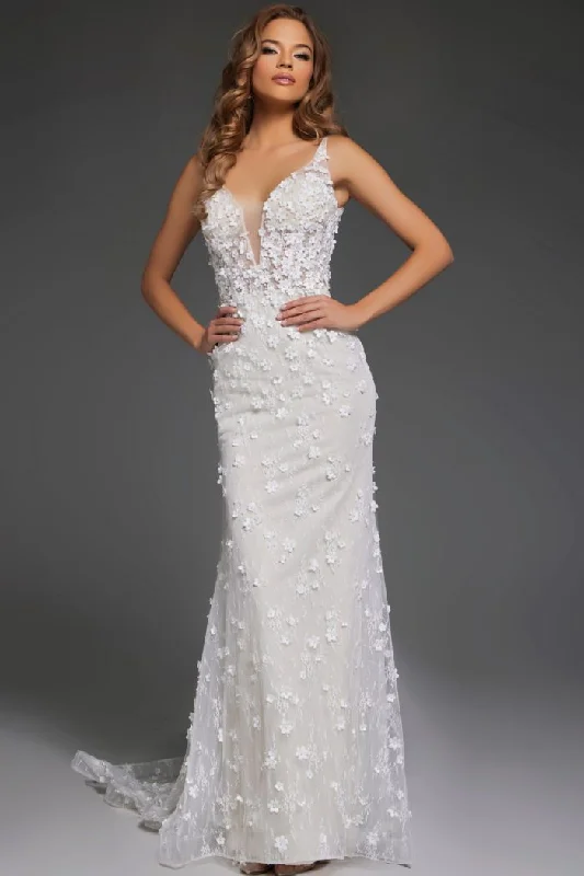 Jovani JB42483 Floral Lace Bridal Gown Long Wedding Dress