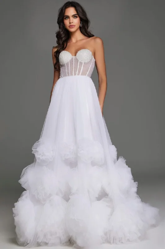 Jovani JB42782 A Line Long Floral Ruffle Wedding Dress