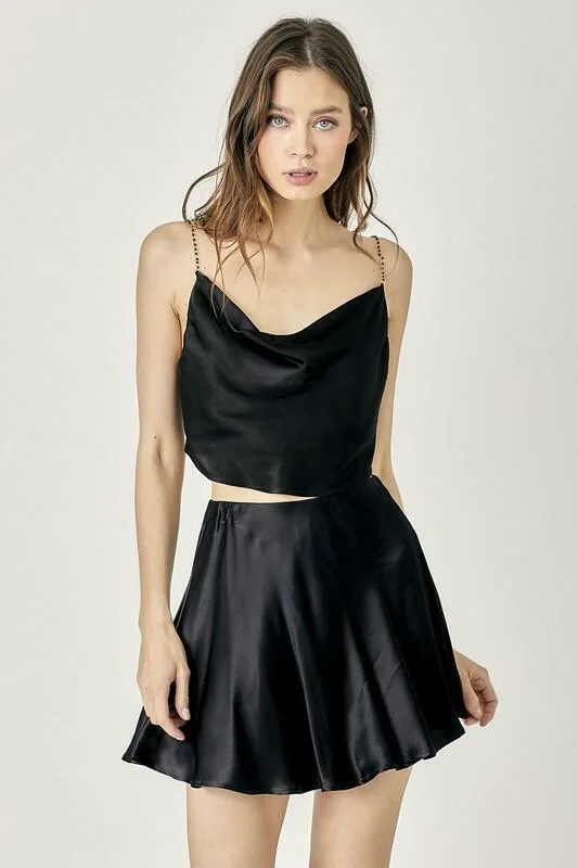 Selma Black Satin Two-Piece Mini Dress