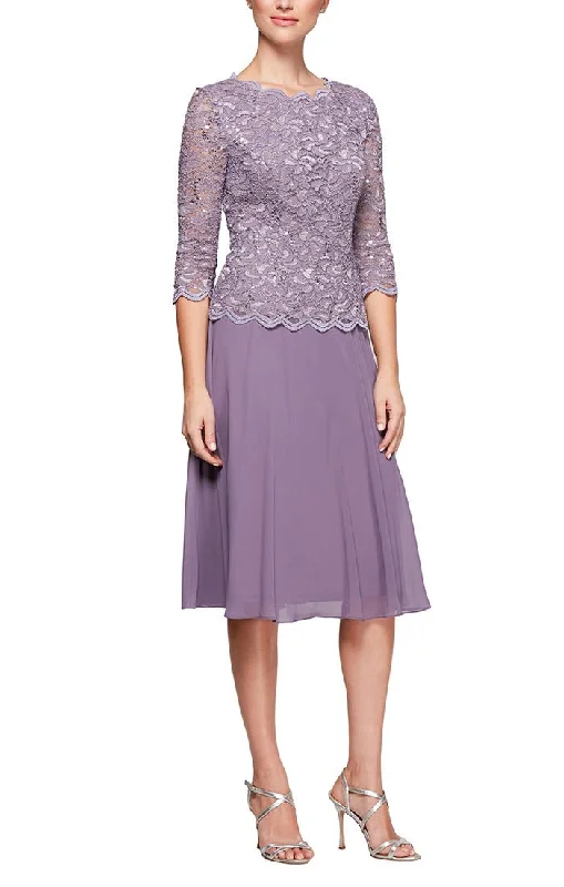 Tea-Length Dress with Sequin Lace Bodice & Chiffon Skirt